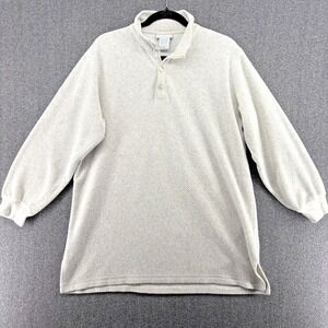 Soft Surroundings Cuddle Fleece Henley Sweater Cozy Pullover Light Gray Medium